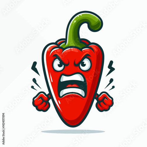 A cartoon chili pepper with an angry face and clenched fists.