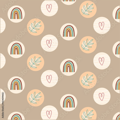 Warm Neutral Aesthetic Face & Heart Pattern in Earth Tones