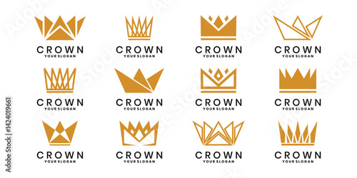 Geometric gold crown logo collection