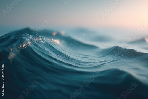 minimalistic close-up of ocean waves on sunny day featuring soft blue hues and serene ripples leaving ample copy space