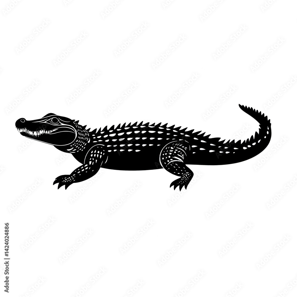 Naklejka premium Illustration of Alligator Silhouette with White Outline on Transparent Background