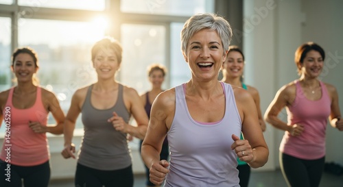 Wallpaper Mural A group of women of different ages participate in a fitness class, with the older woman in the foreground being particularly highlighted.

 Torontodigital.ca
