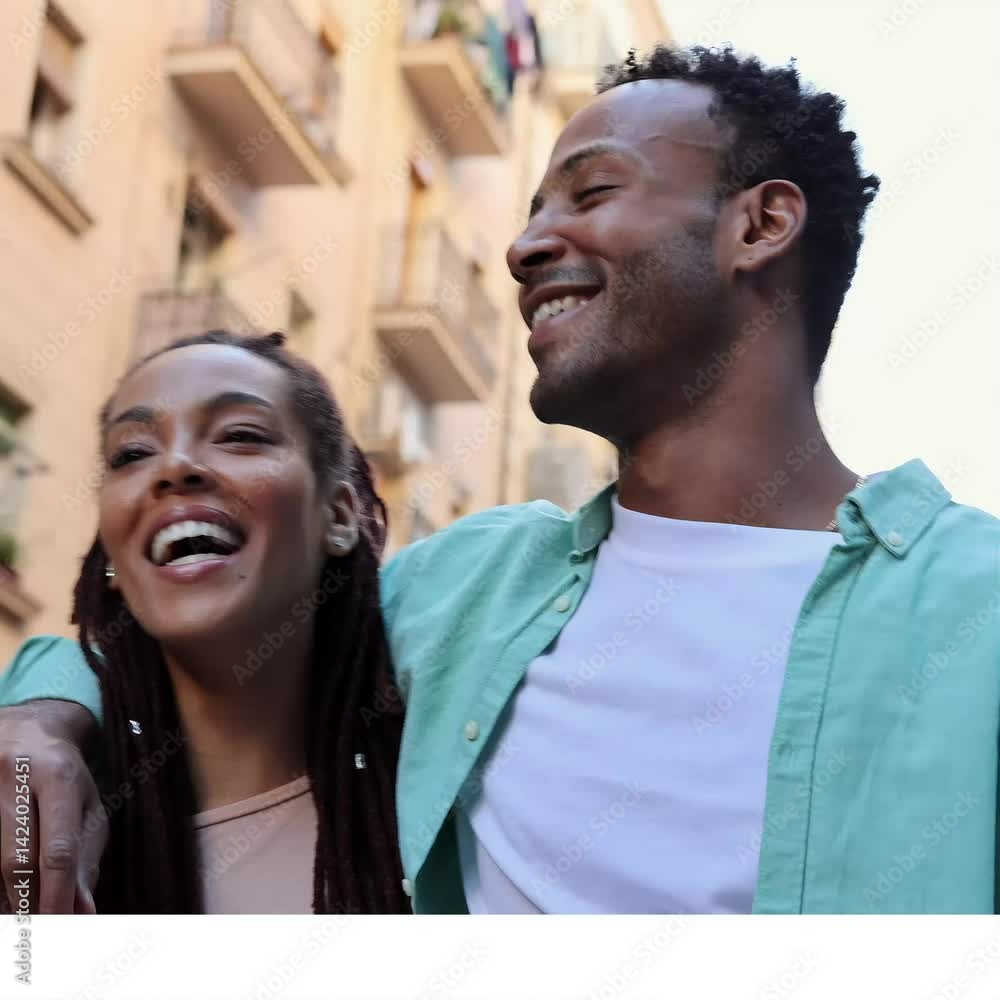 Casal afro-americano sorrindo.