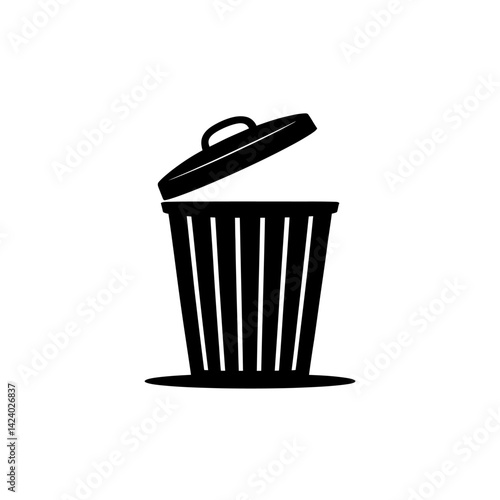 Open Trash Can Icon Illustration, Black Silhouette Symbol