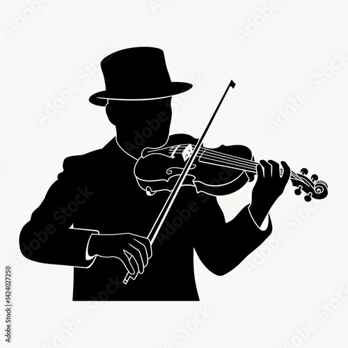 Violinist Silhouette: Elegant Fiddle Player with Top Hat Performing Music