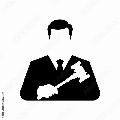 Abstract Judge Icon with Gavel in Courtroom Illustration