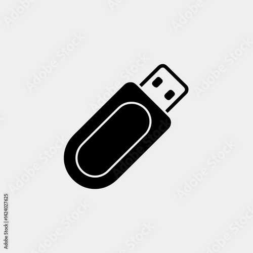 Isolated Black USB Flash Drive Icon on White Backdrop