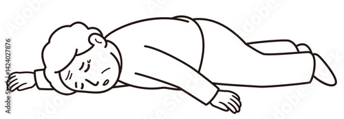 転倒して意識を消失しているおばあさんの教材風ベクターイラスト(Educational-Style Vector Illustration of an Elderly Woman Who Has Fallen and Lost Consciousness)