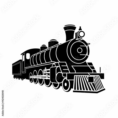 Vintage Black Locomotive Train Vector Illustration, Retro Steam Engine