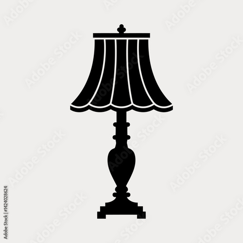 Elegant Table Lamp Silhouette. Classic Interior Lighting Element Vector