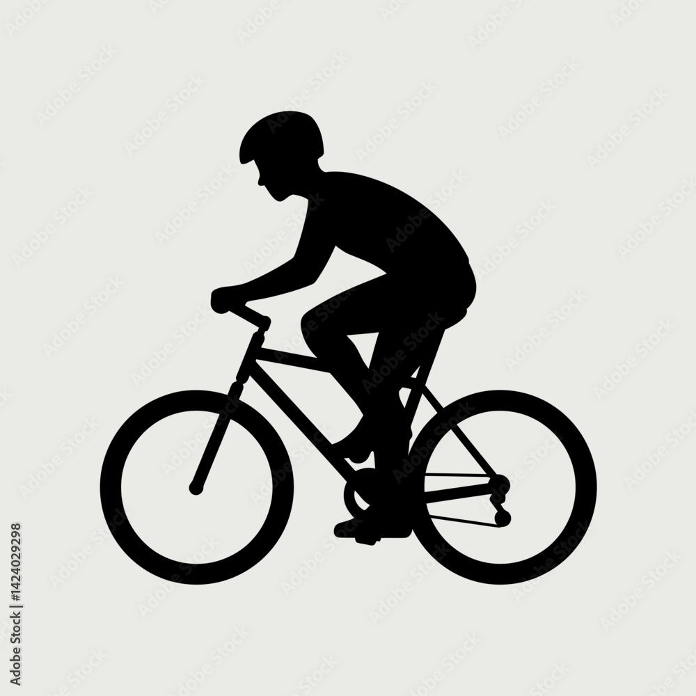 Fototapeta premium Cycling Silhouette: Athlete Riding Bicycle with Helmet, Sport Vector