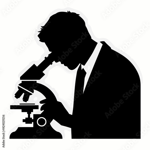 Researcher Silhouette: Scientist Examines Sample Under Microscope