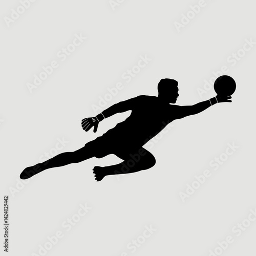 Goalkeeper Silhouette Diving to Save, Soccer Action, Isolated Vector