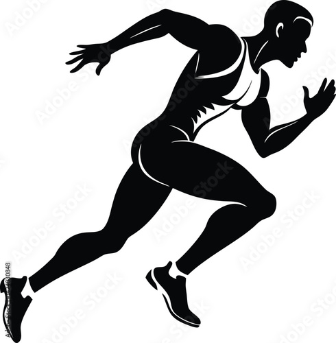 Powerful Silhouette of a Running Athlete Vector Illustration On Transparent Background