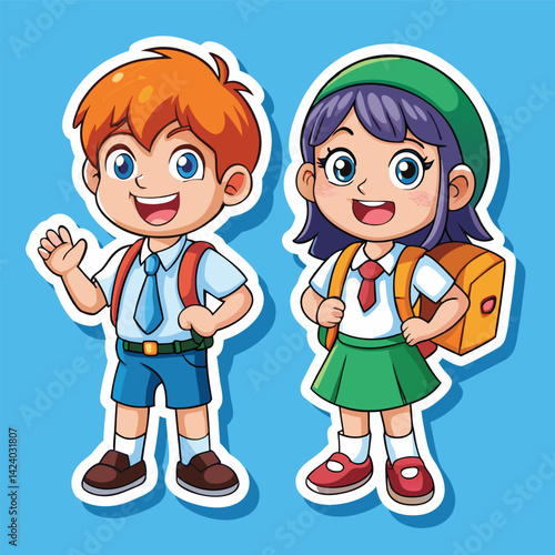 Cartoon School Kids Wearing Uniform