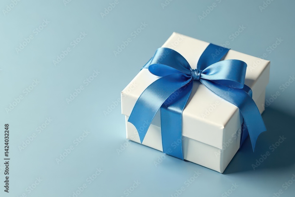 Obraz premium Ivory gift set with blue accents, gray background, christmas presents, background, decor