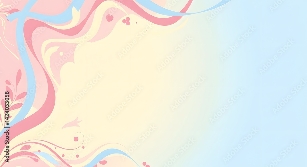 Pastel Swirls Border Background Abstract Design with Floral Elements Pastel Swirls Border Background Abstract Design with Floral Elements