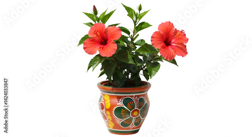 Wallpaper Mural Red hibiscus flowers in decorated pot Torontodigital.ca