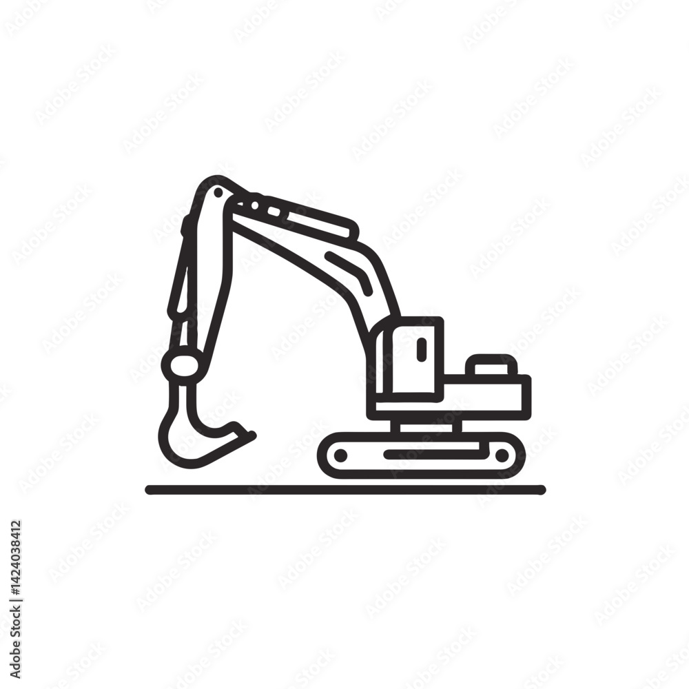 Minimalist Line Icon of Excavation Machine on Transparent Background Minimalist Line Icon of Excavation Machine on Transparent Background