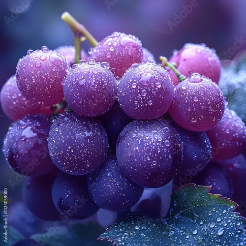 Wallpaper Mural Captured elegance: Radiant grapes adorned with glistening water droplets close-up Torontodigital.ca