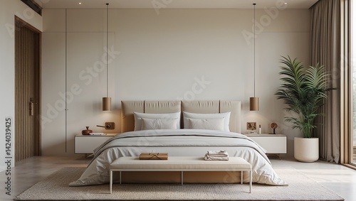Minimalism meets comfort in this serene well designed bedroom