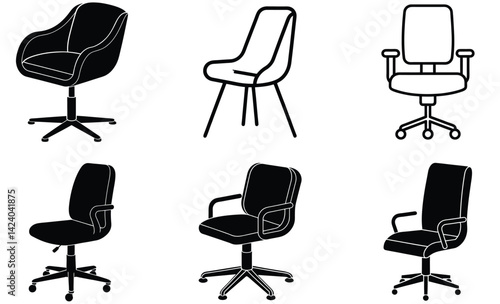 Set of different office chairs vector illustrations  design