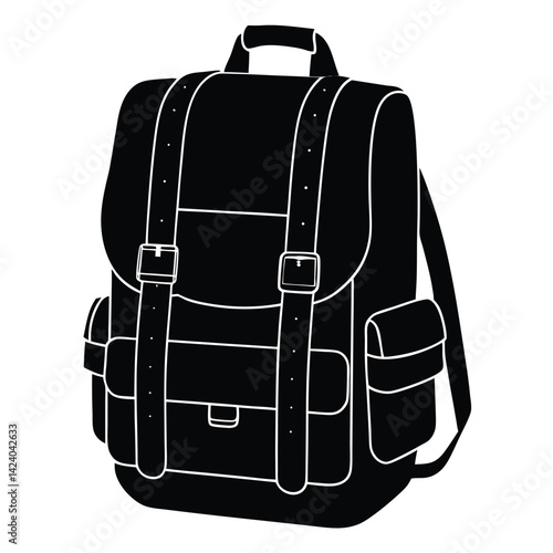 isolated Black vector army backpack on white background