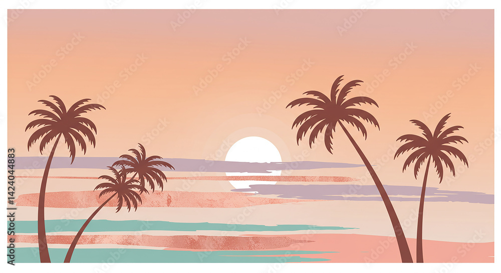 Obraz premium Palm Tree Sunset Illustration