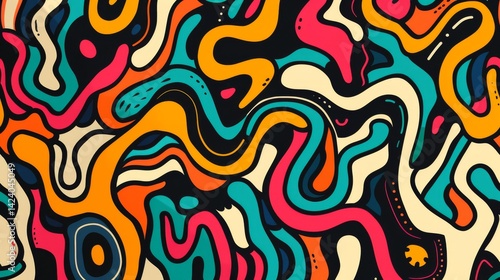 Wallpaper Mural Fun colorful line doodle seamless pattern. Creative abstract style art symbol background for children or celebration design with basic shapes. Simple childish scribble wallpaper print. Torontodigital.ca