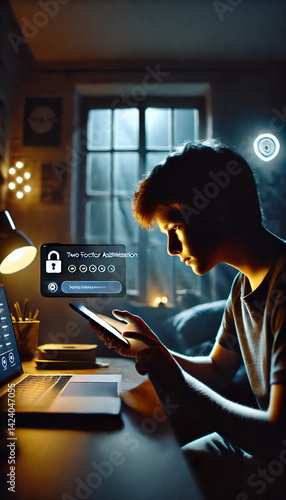 Teen Using Two-Factor Authentication at Night