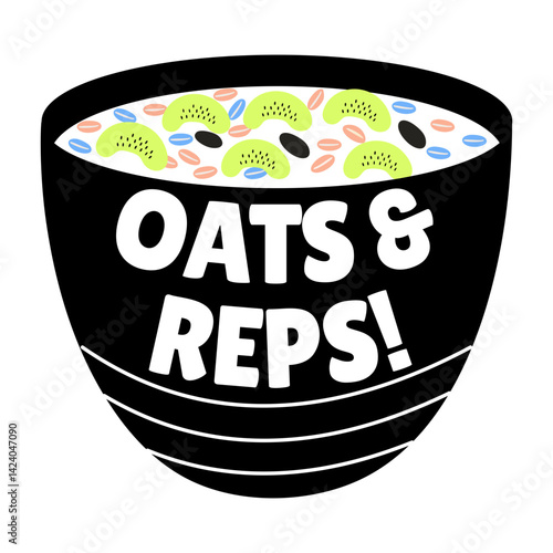 Cereal bowl with fruits, flat sticker 