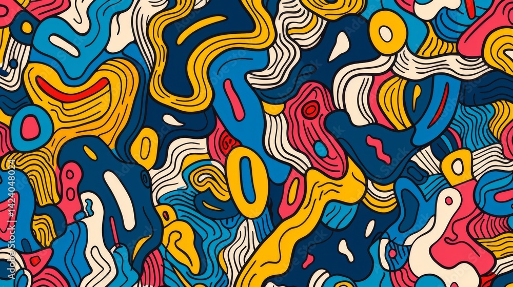 Fun colorful line doodle seamless pattern. Creative abstract style art symbol background for children or celebration design with basic shapes. Simple childish scribble wallpaper print. Fun colorful line doodle seamless pattern. Creative abstract style art symbol background for children or celebration design with basic shapes. Simple childish scribble wallpaper print.