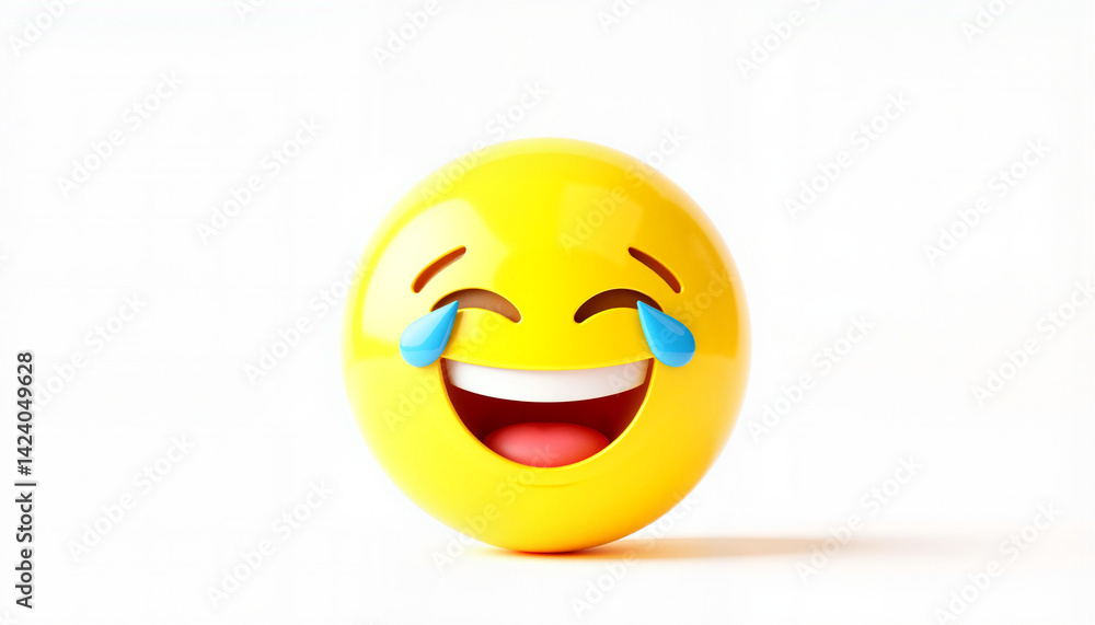 Fototapeta premium Yellow laughing emoji expressing joy on a white background