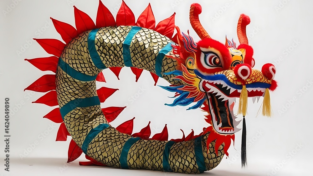 Obraz premium A close up of a colorful chinese dragon costume on a white background