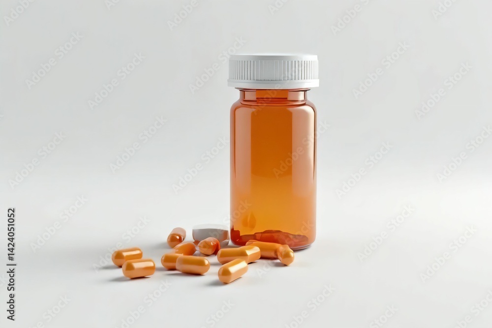 Open Pill Bottle with Tablets Open Pill Bottle with Tablets
