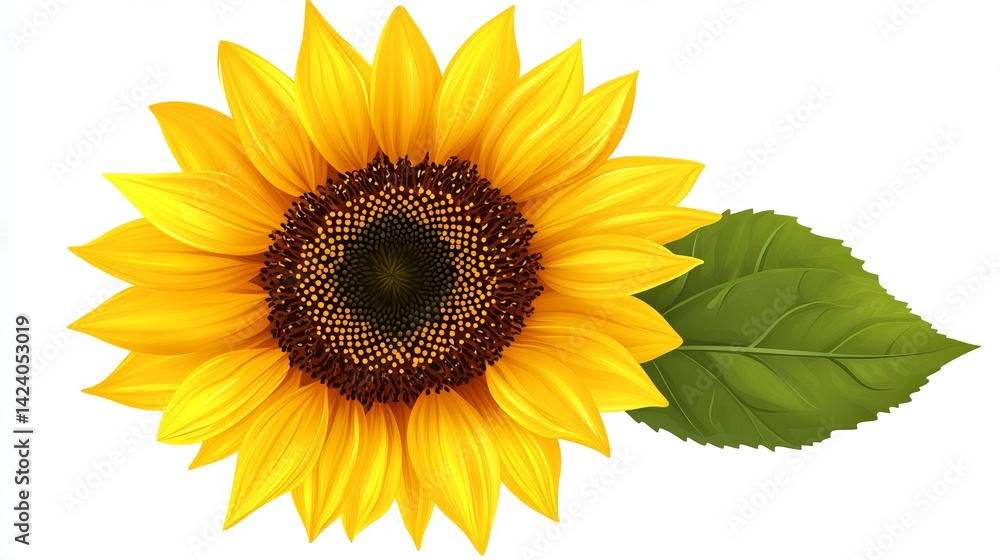 Obraz premium Vibrant Yellow Sunflower Blossom Detailed Illustration Summer Nature Floral Design Element Botanical Bright Sunny Flower Petal Graphic Image art leaf 