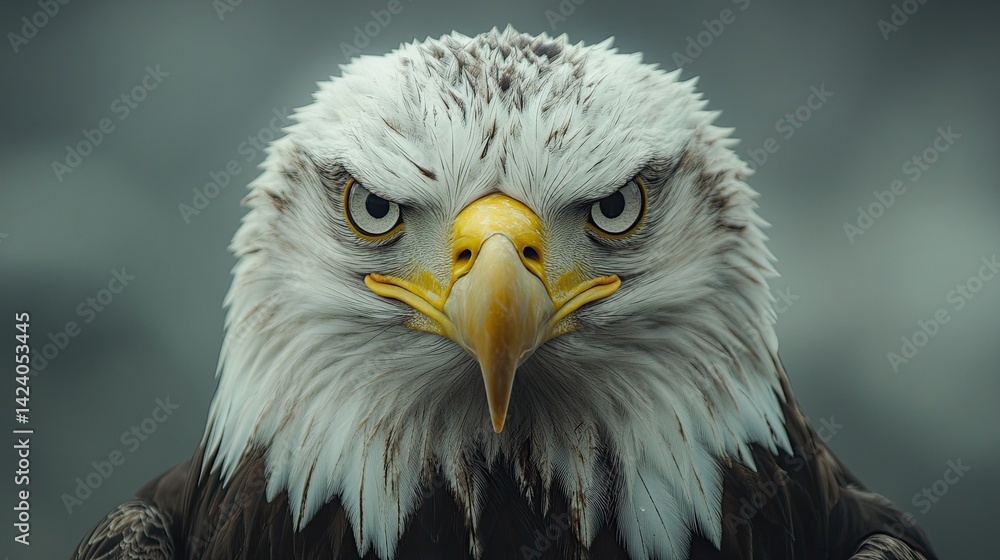Majestic eagle with sharp gaze and powerful beak, showcasing detailed plumage against soft background. Majestic eagle with sharp gaze and powerful beak, showcasing detailed plumage against soft background.