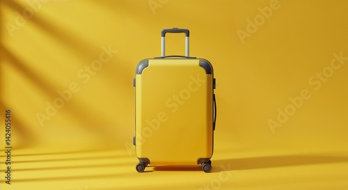 A yellow suitcase is positioned against a matching yellow background, creating a cohesive and vibrant visual.
