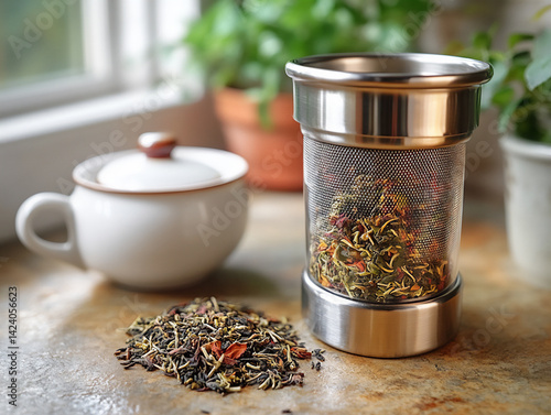 reusable tea infuser with loose leaf tea (eco),