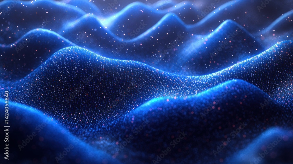 Fototapeta premium Abstract digital landscape of undulating blue particles