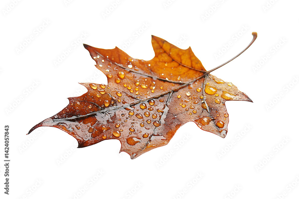 Fototapeta premium A wet leaf isolated on a white background