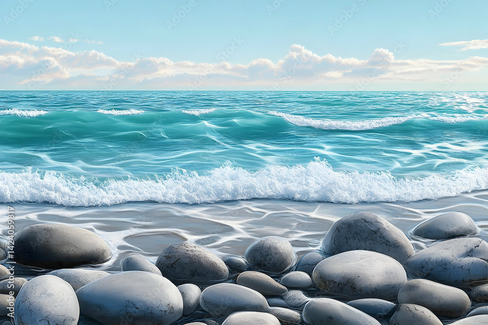 Ocean waves lapping at a pebble beach. Ocean waves lapping at a pebble beach.