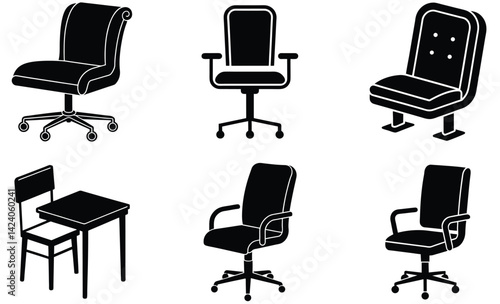 Set of different office chairs vector illustrations  design