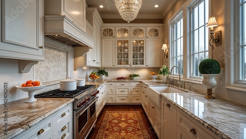This kitchen shines with elegance from countertops to cabinetry