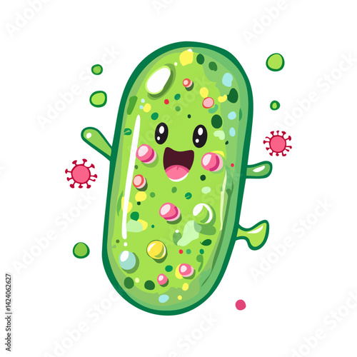 Cheerful Happy Green Virus Character