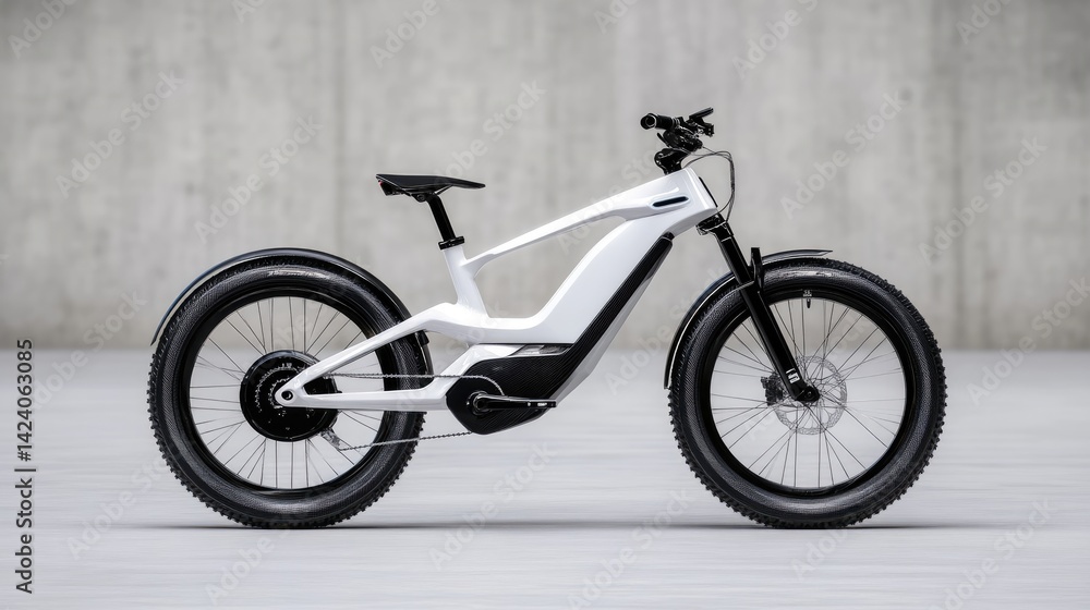 Naklejka premium Modern electric bike, sleek white frame, bold tires