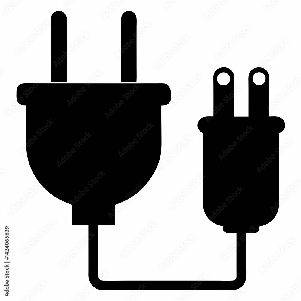 Plug and Socket vector silhouette black design white background Plug and Socket vector silhouette black design white background