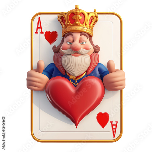 3D Cartoon King of Hearts Playing Card Character with Thumbs Up