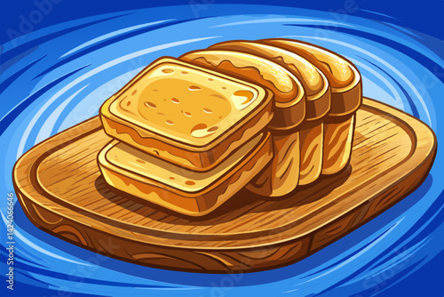 Sliced bread loaf on wooden plate presenting breakfast concept vector