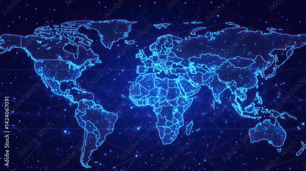 Fototapeta premium Global network connections, digital world map (1)